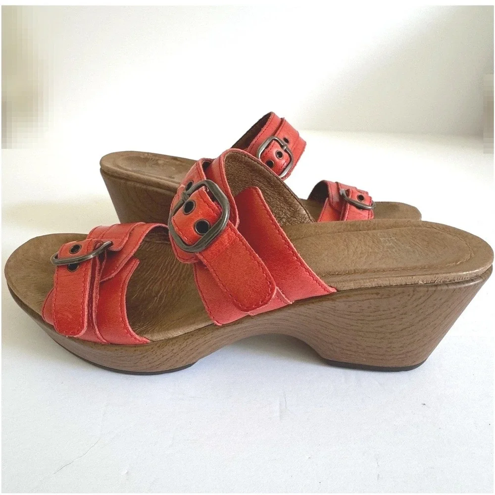 Dansko Jessie Coral Red Leather Clog Sandals Bohemian Chic Size EU/37